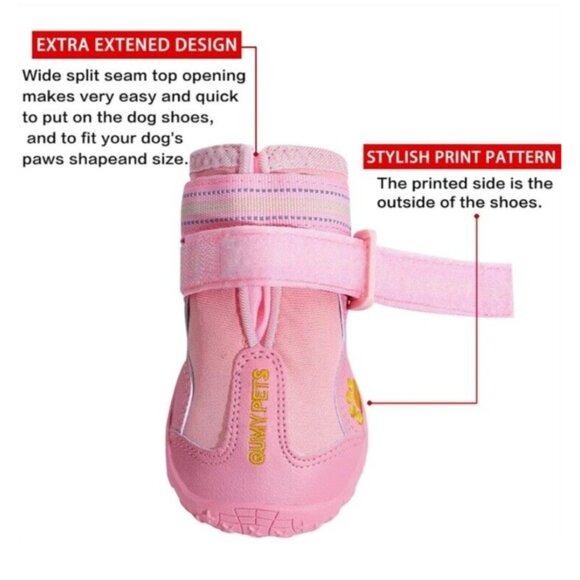 Dog Boots Size 6 L Water Proof Reflective Anti Slip Soles 4pc Set Pink Dog Boots - Picture 4 of 5